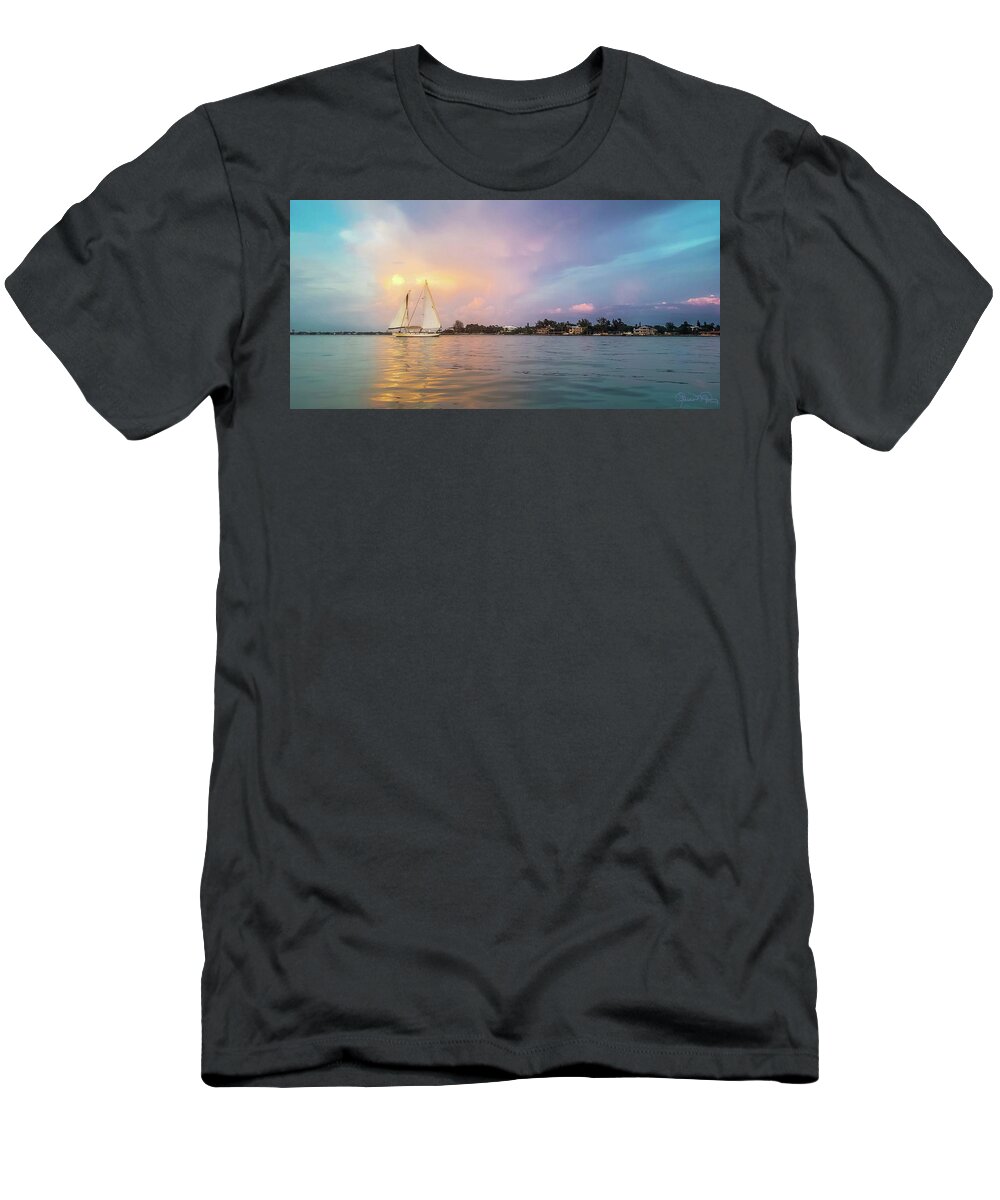 Sunset T-Shirt featuring the photograph Sailboat Sunset on Sarasota Bay by Susan Molnar