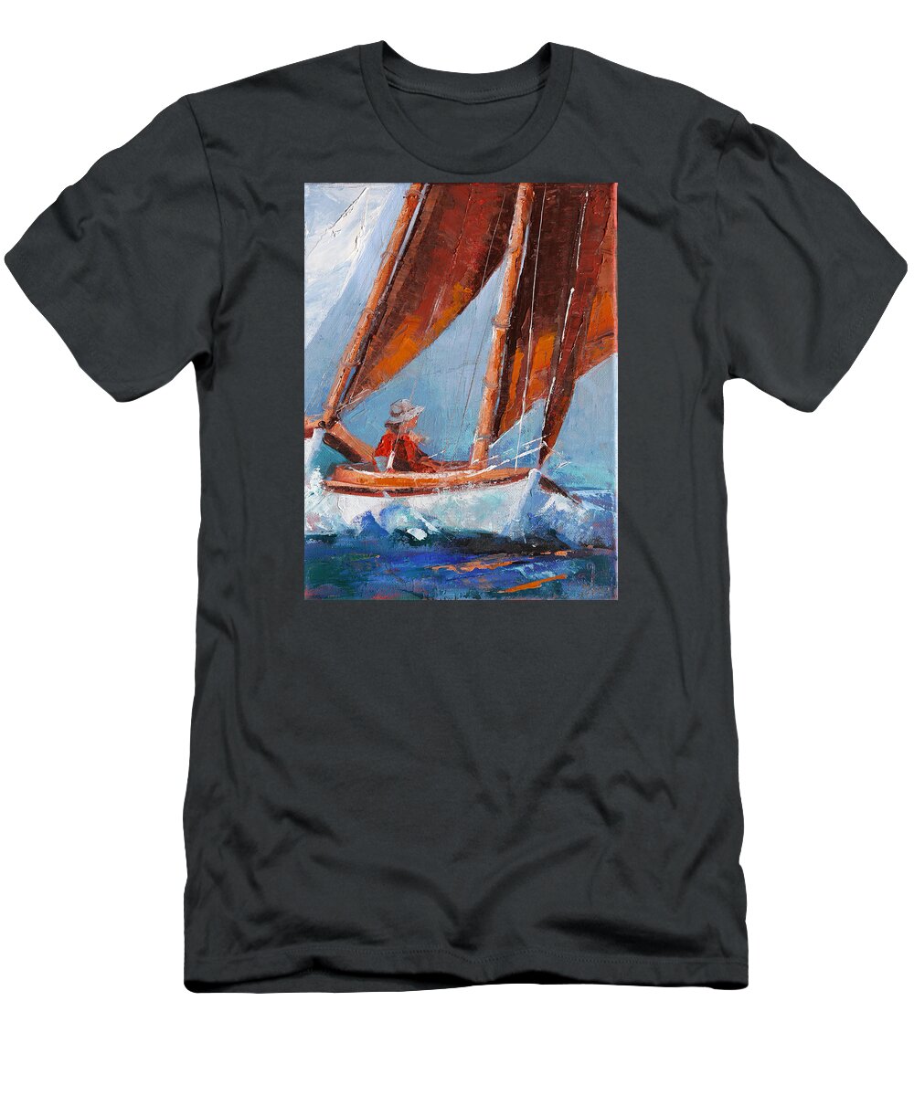 Seascape T-Shirt featuring the painting Sailboat Therapy by Trina Teele