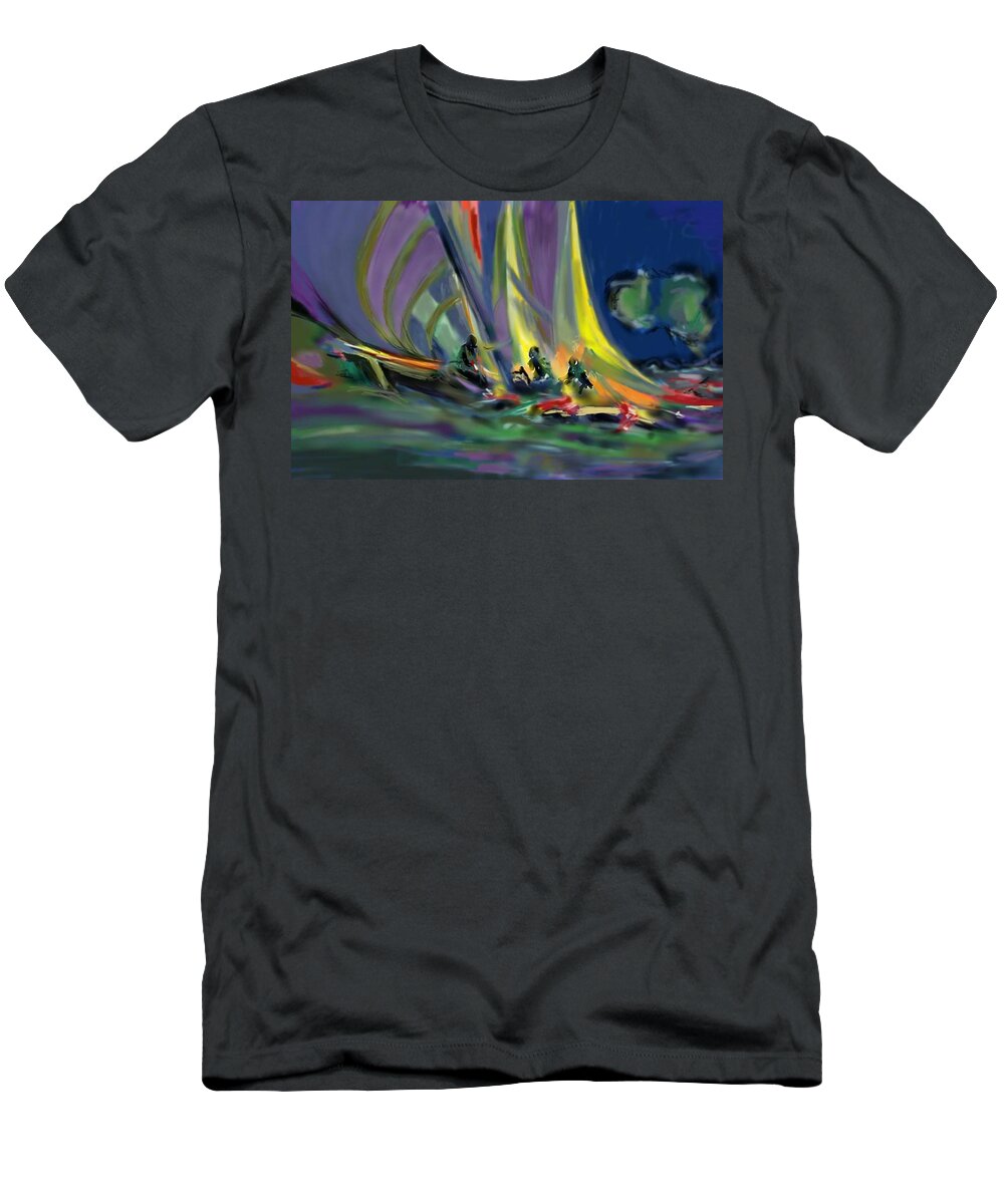 Sailboat T-Shirt featuring the digital art Sailing by Darren Cannell