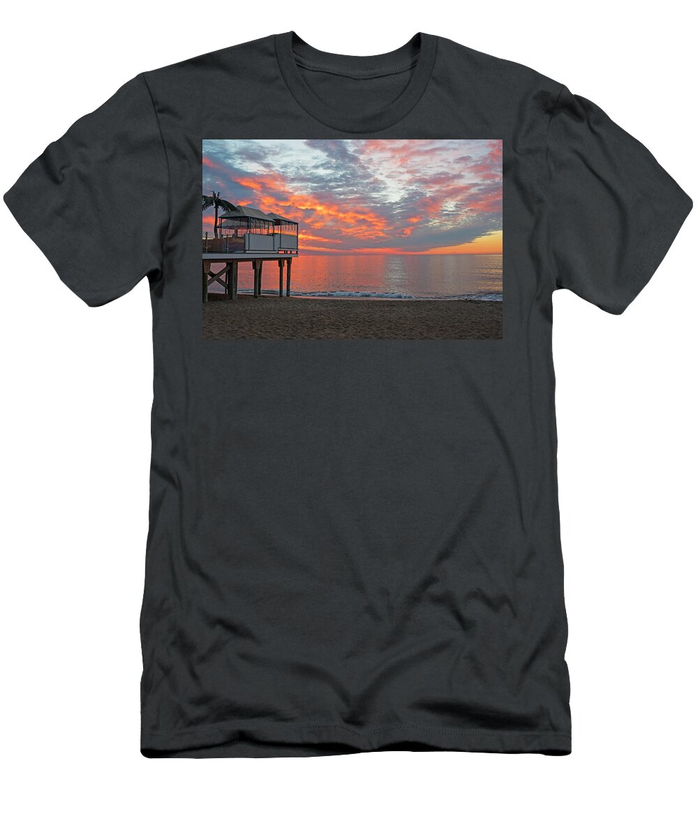 Salisbury T-Shirt featuring the photograph Sailsbury Beach at Sunrise Salisbury MA Pier Clouds by Toby McGuire