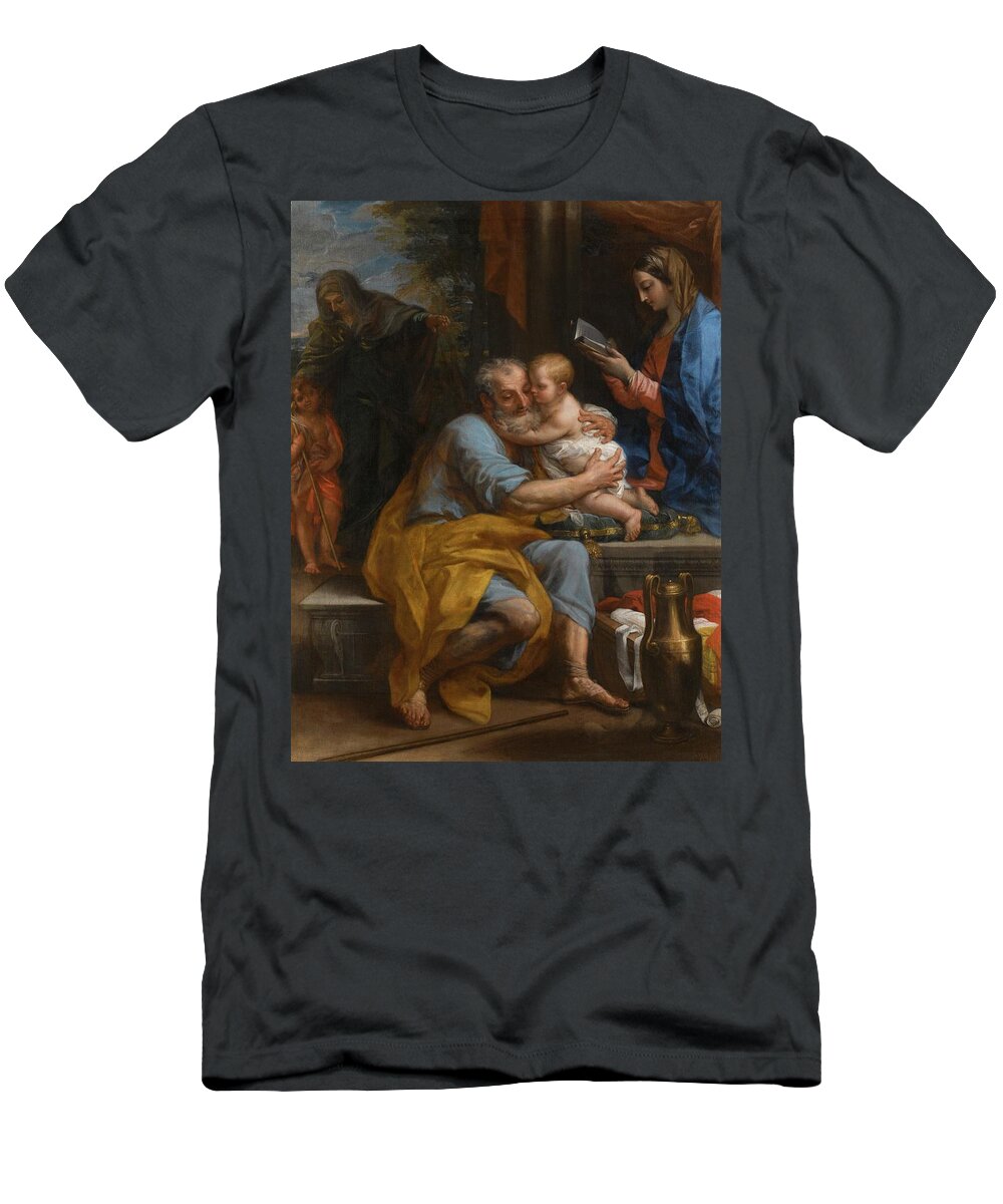 Carlo Maratta The Holy Family T-Shirt featuring the painting Saint Joseph Embracing The Christ Child by Carlo Maratta