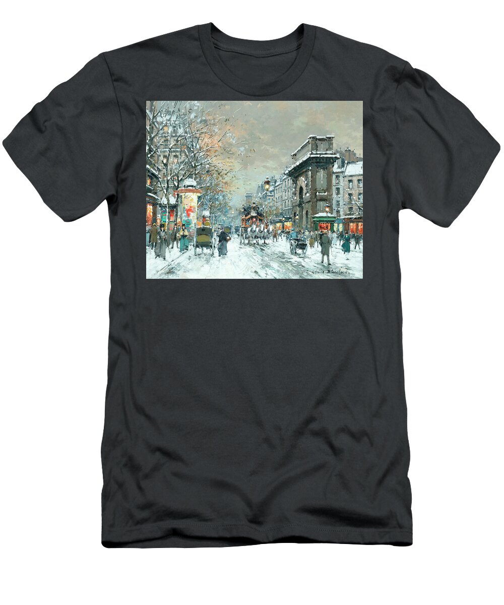 Saint Martin Gate T-Shirt featuring the painting Saint Martin Gate, Paris by Antoine Blanchard