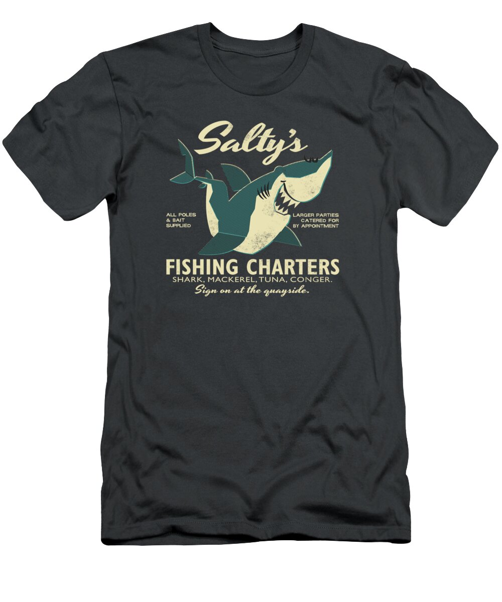 Fish T-Shirt featuring the drawing Salty's fishing charters by Daviz Industries