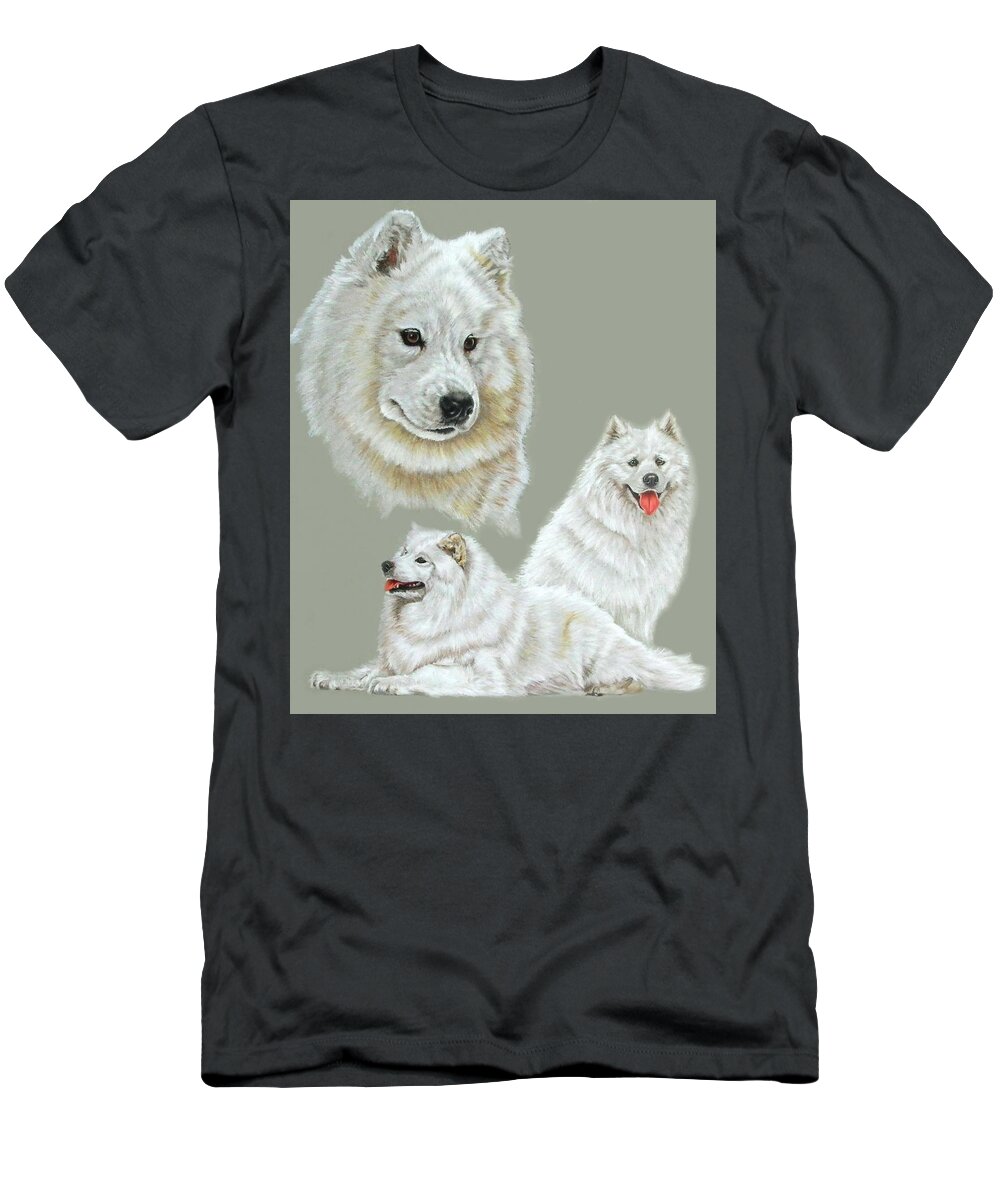 Purebred Dog T-Shirt featuring the drawing Samoyed Collage by Barbara Keith