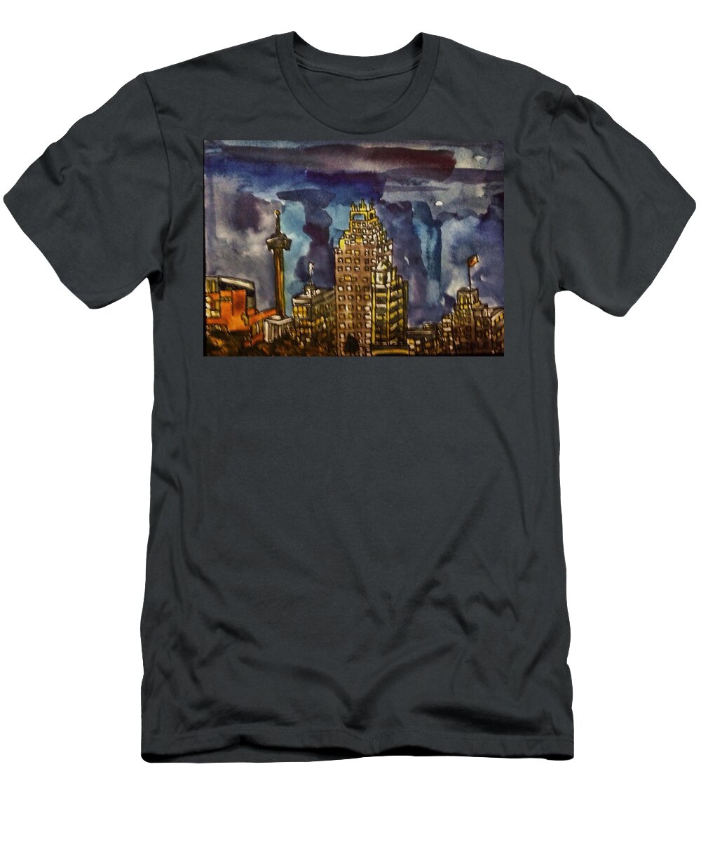 Aceo T-Shirt featuring the painting San Antonio at Night #2 by Angela Weddle