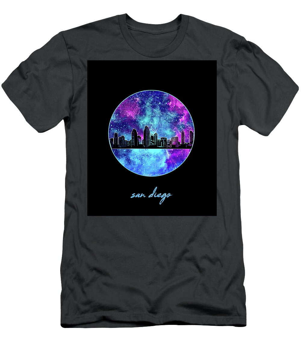 San Diego T-Shirt featuring the digital art San Diego Skyline Minimalism 10 by Bekim M