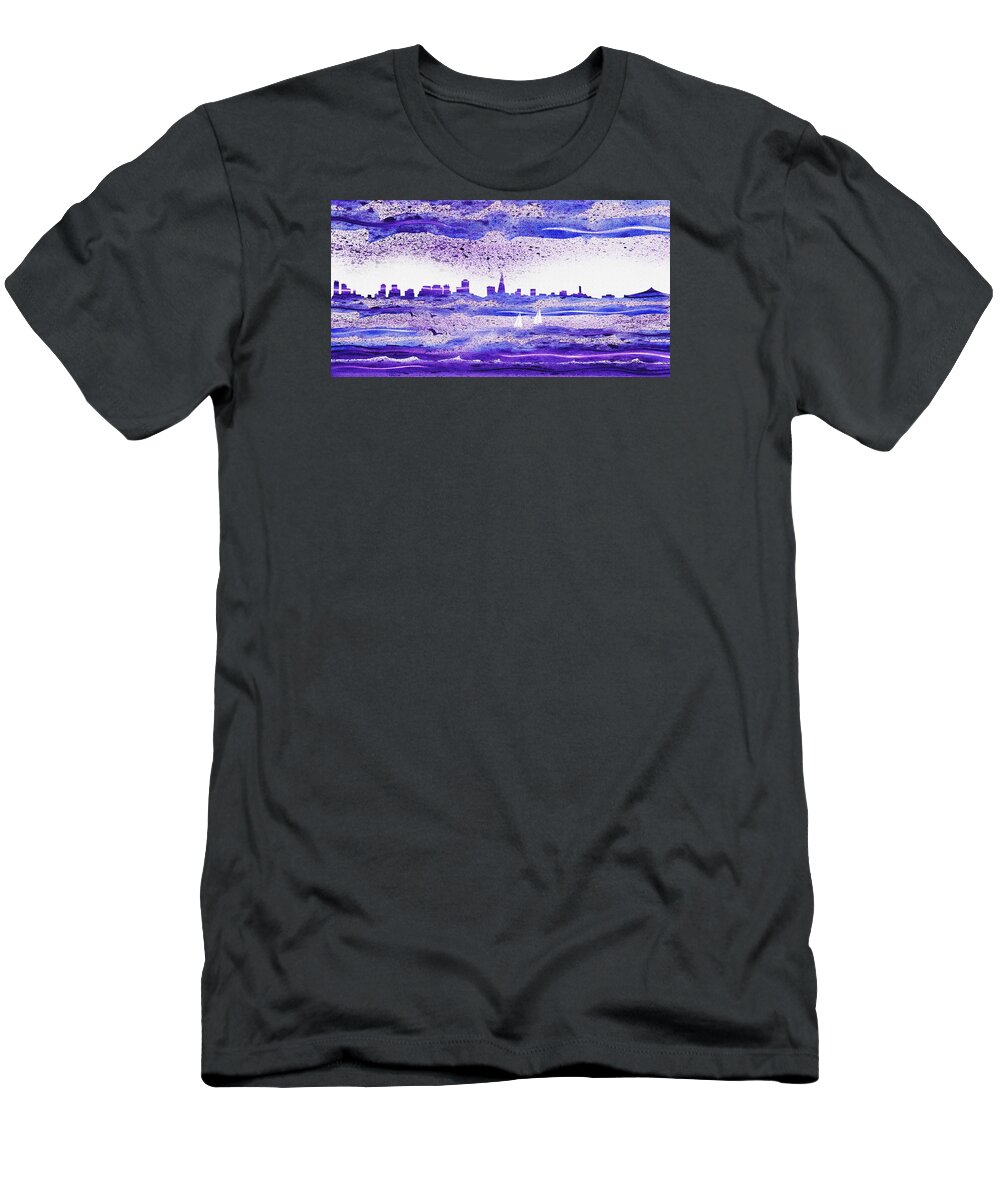 San Francisco T-Shirt featuring the painting San Francisco Blues City Skyline by Irina Sztukowski