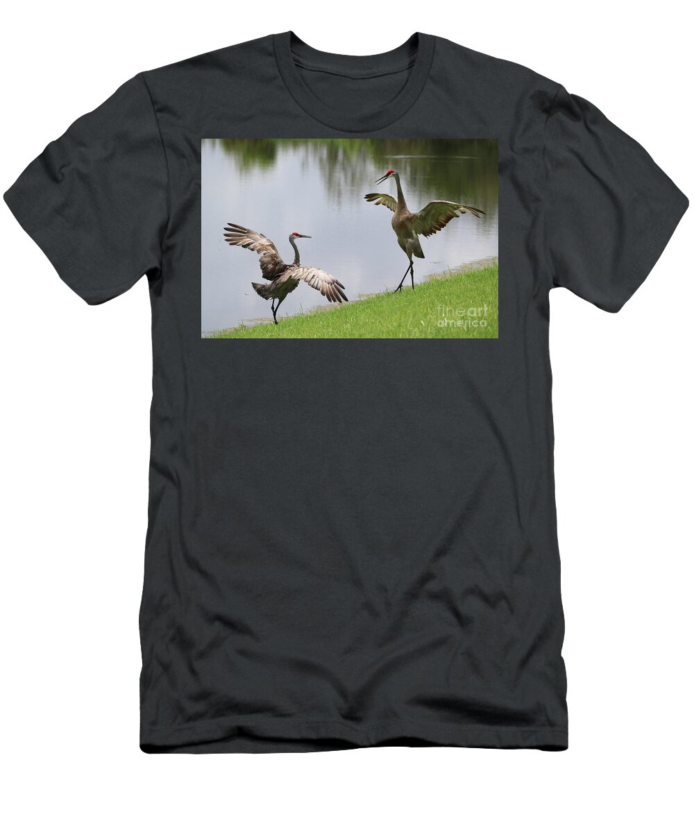 Florida Sandhill Crane T-Shirt featuring the photograph Sandhill Crane Courtship Dance 1 by Carol Groenen