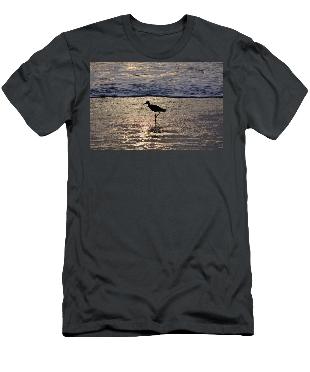 Sandpiper T-Shirt featuring the photograph Sandpiper On A Golden Beach by Kenneth Albin