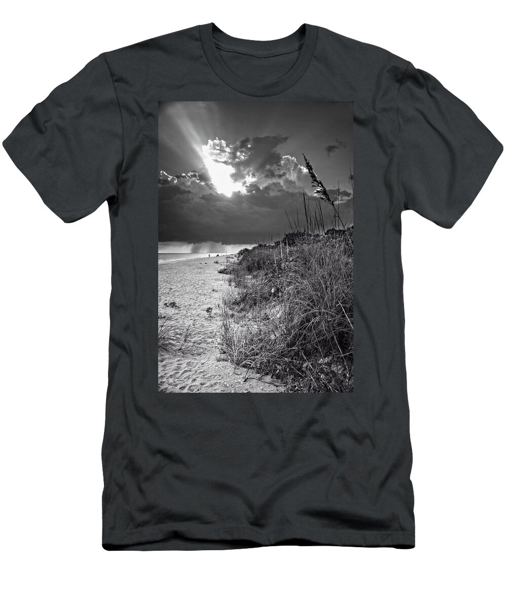 Sanibel Island T-Shirt featuring the photograph Sanibel Dune At Sunset in Black and White by Greg and Chrystal Mimbs