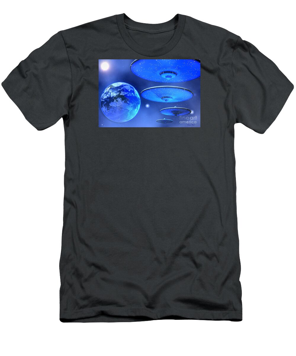 Space Art T-Shirt featuring the painting Saucers by Corey Ford
