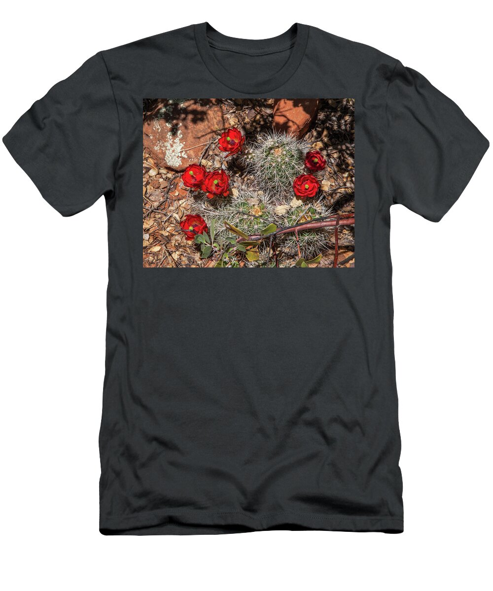 Scarlet Flowers T-Shirt featuring the photograph Scarlet Cactus Blooms by Lon Dittrick