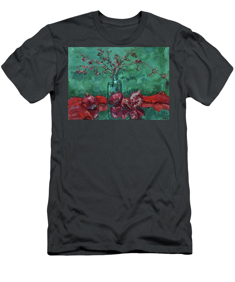 Stil Lifel T-Shirt featuring the painting Scarlet Pomegranates by Eugene Khmelev