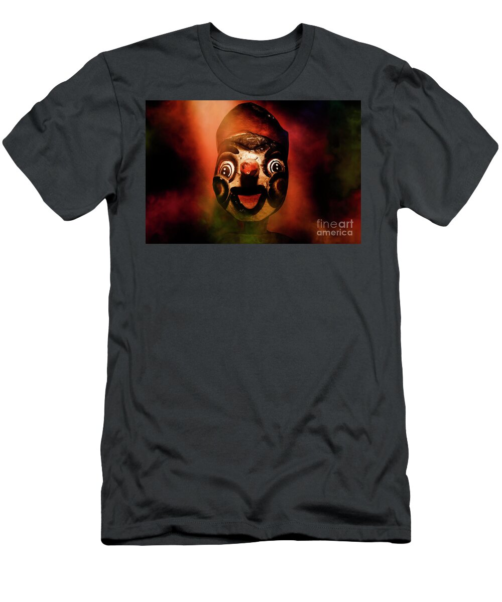 Scary T-Shirt featuring the photograph Scary side show puppet by Jorgo Photography