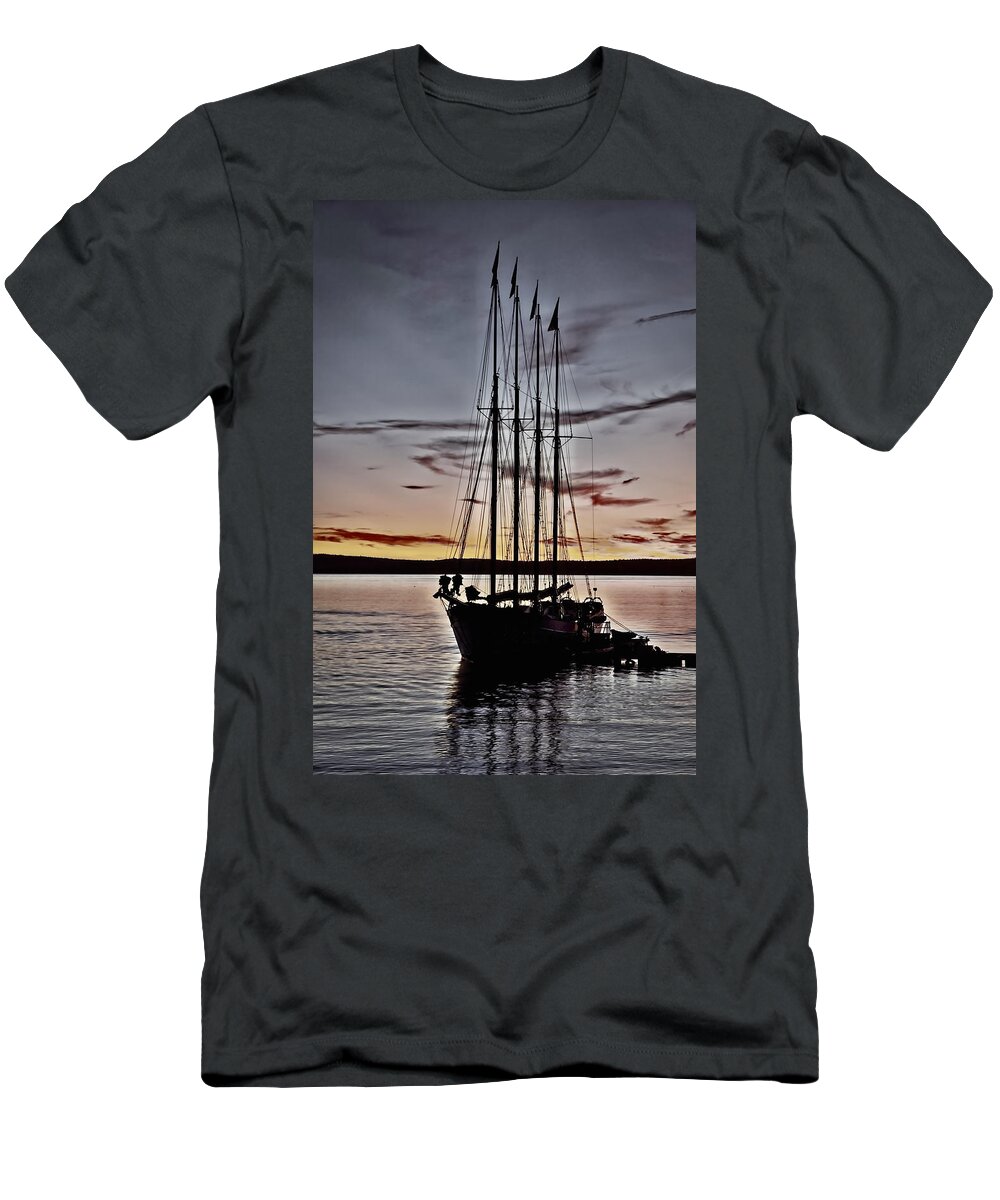 Sunrise T-Shirt featuring the photograph Schooner Sunrise #6 by Stuart Litoff