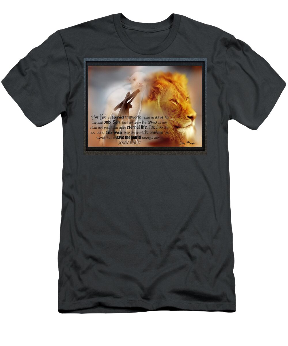 Jennifer Page T-Shirt featuring the digital art Scripture Art  Lamb of God by Jennifer Page