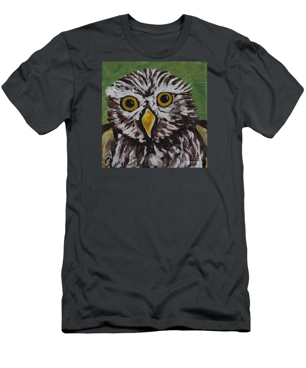 Scruffy Owl By Annette M Stevenson T-Shirt featuring the painting Scruffy Owl by Annette M Stevenson