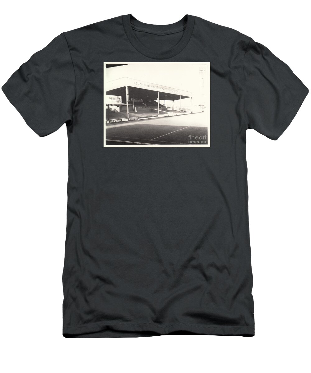  T-Shirt featuring the photograph Scunthorpe United - Old Showground - Main Stand 1 - BW - 1960s by Legendary Football Grounds