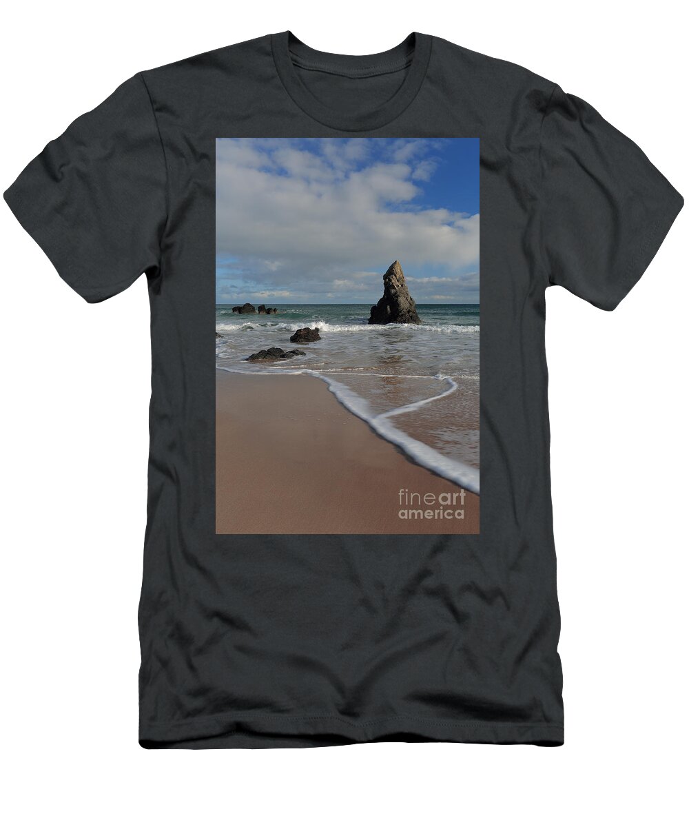 Durness T-Shirt featuring the photograph Sea Foam on Sango Bay by Maria Gaellman