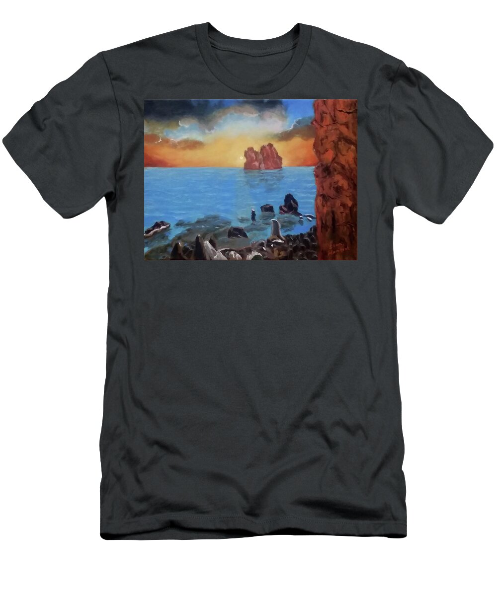 Sea T-Shirt featuring the painting Sea Sunset by Stan Hamilton