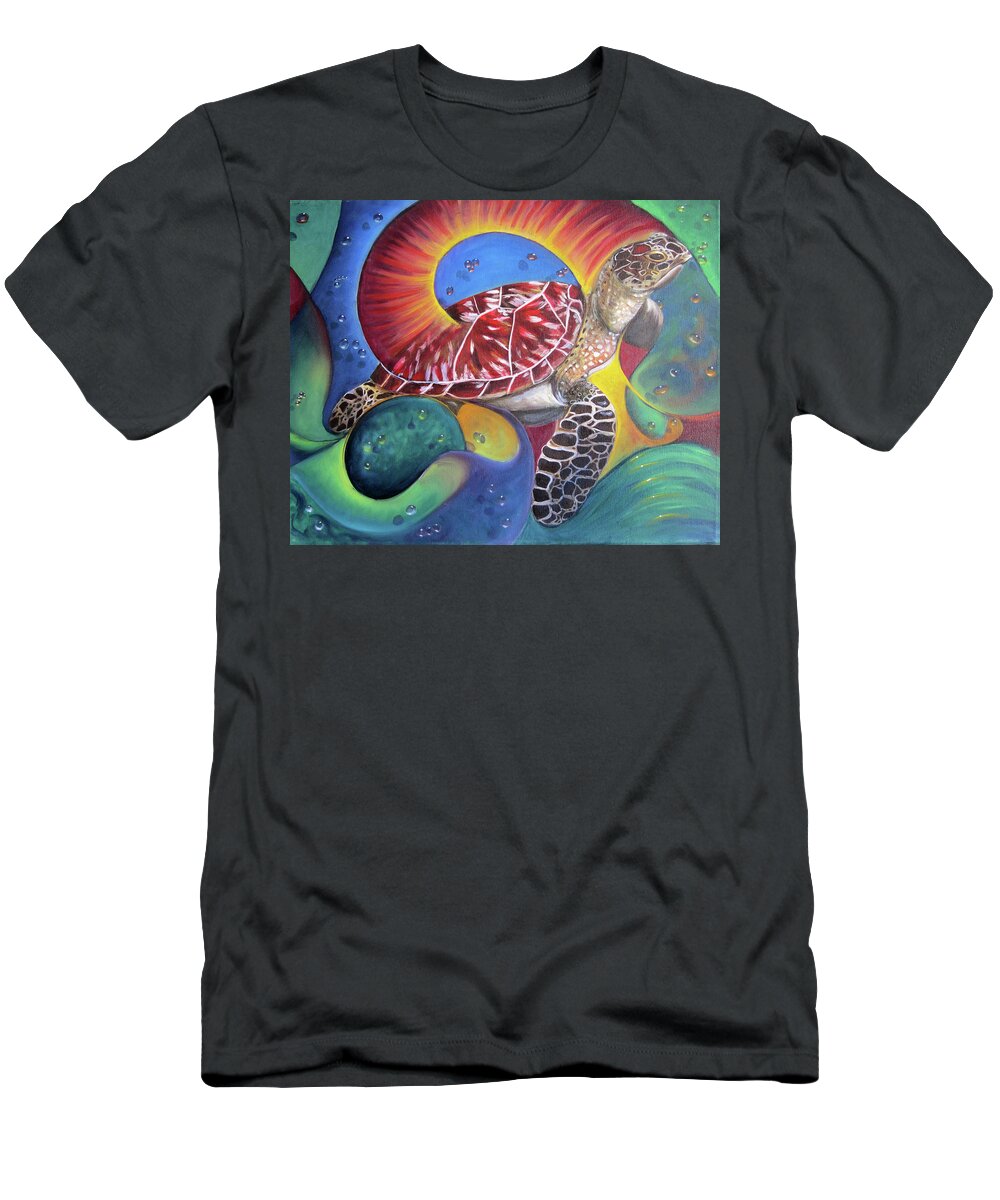 Turtle T-Shirt featuring the painting Sea Turtle by Sherry Strong