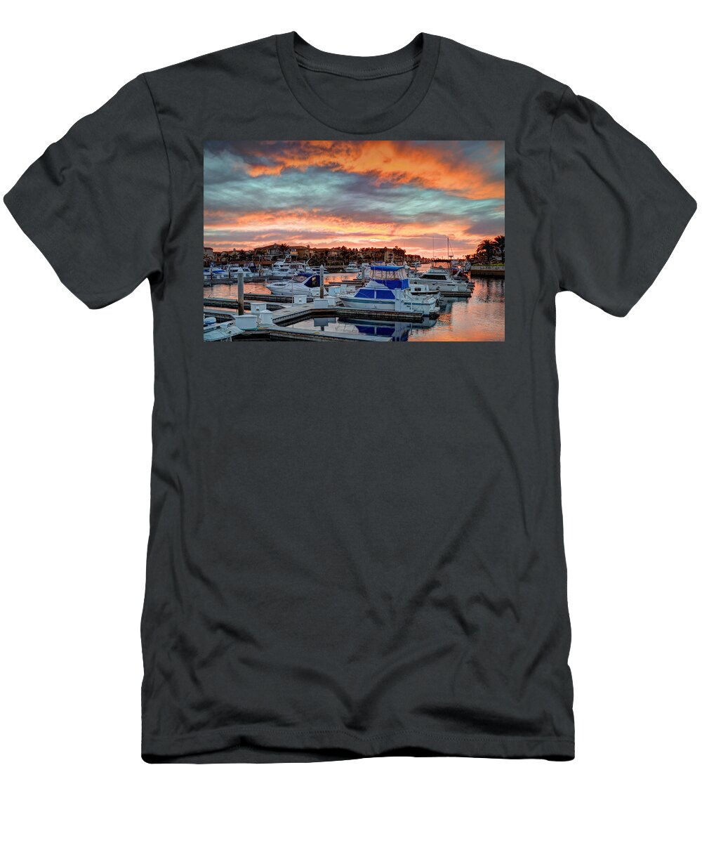 Sunset Boats Harbor Marina Clouds T-Shirt featuring the photograph Seabridge Marina #3 by Wendell Ward