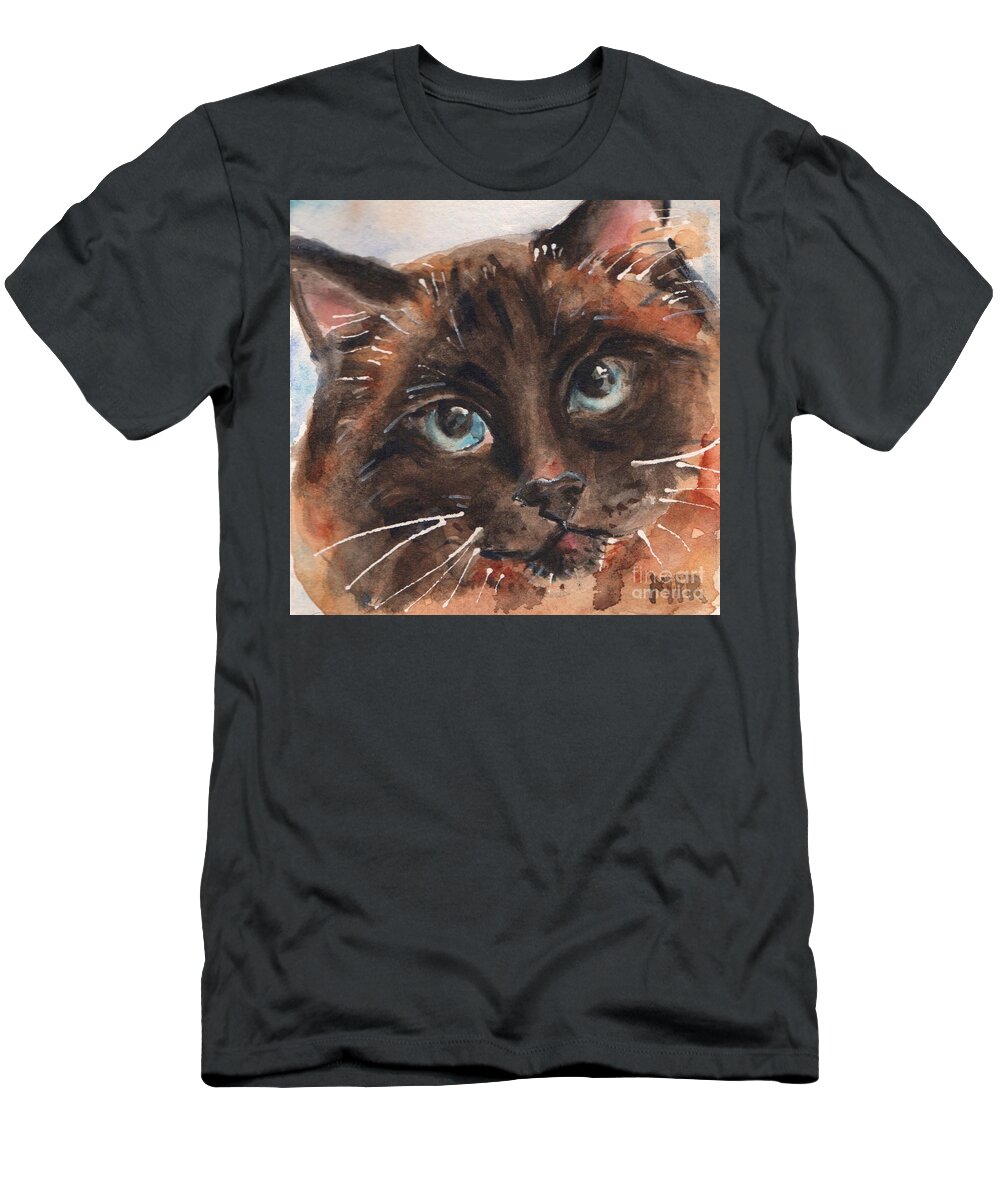 Feline Art T-Shirt featuring the painting Seal Point Cat with Blue Eyes by Maria Reichert