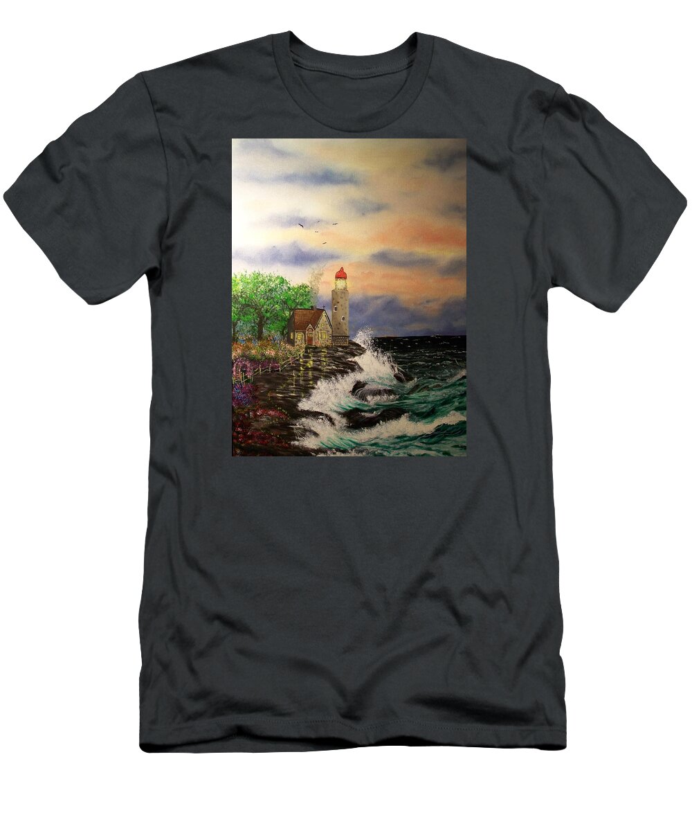 Acrylic Painting Seascape On Canvas Print T-Shirt featuring the painting Seaside Vigil by Laurie Kidd