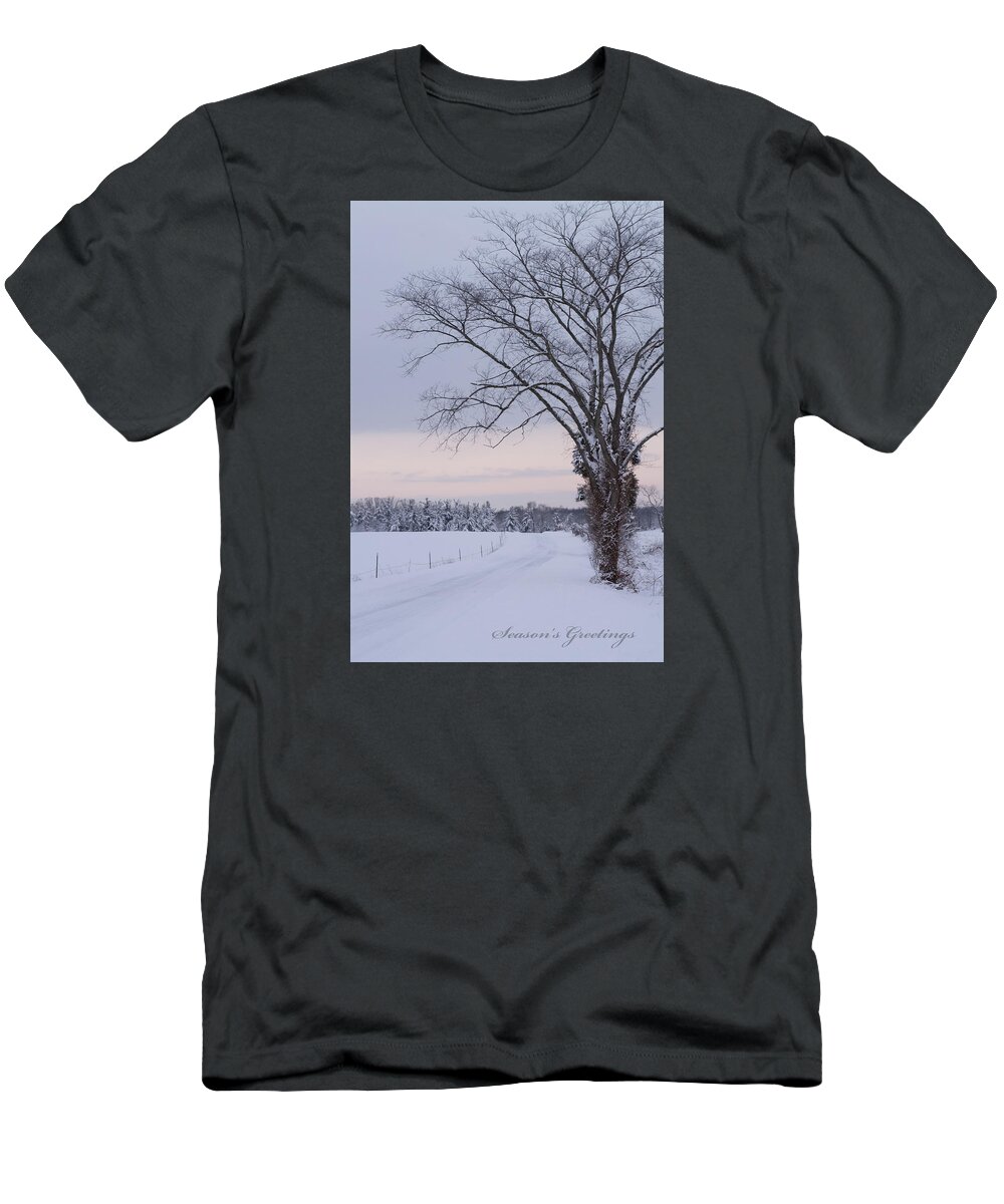 Season's Greetings T-Shirt featuring the photograph Season's Greetings- Country Road by Holden The Moment