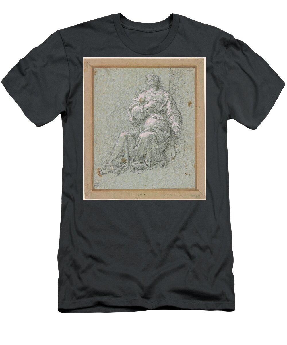 Sebastiano Conca 1680-1764 Seated Woman T-Shirt featuring the painting Seated Woman by MotionAge Designs