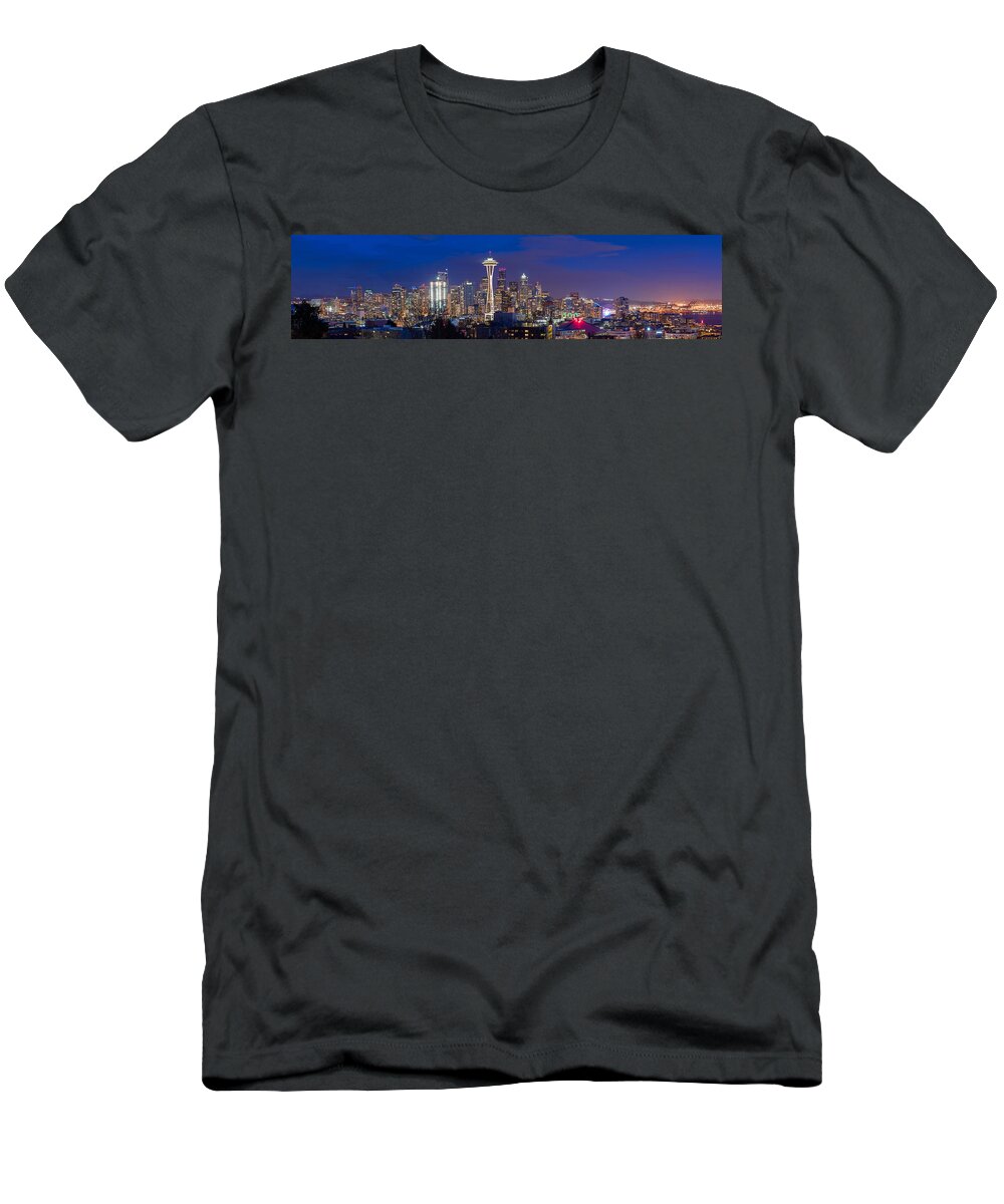 Nighttime T-Shirt featuring the photograph Seattle Night View by Ken Stanback