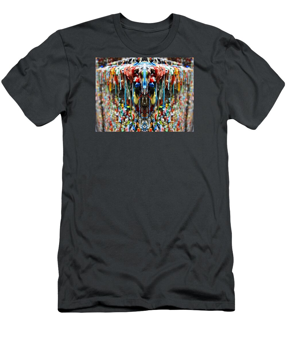 Gum T-Shirt featuring the digital art Seattle Post Alley Gum Wall Reflection by Pelo Blanco Photo