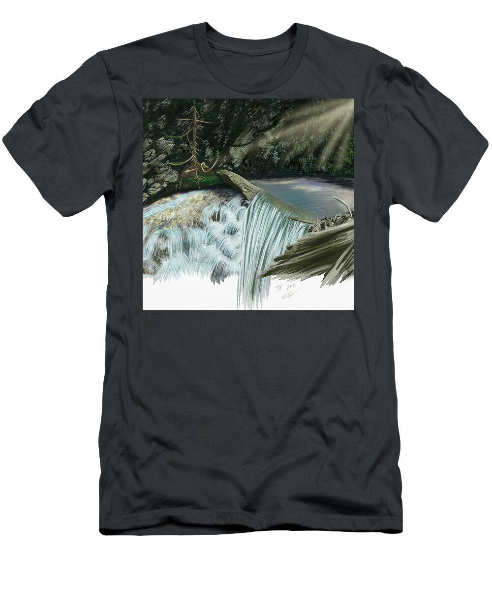 Waterscape T-Shirt featuring the digital art Serene Oasis of Stagger Inn by Troy Stapek