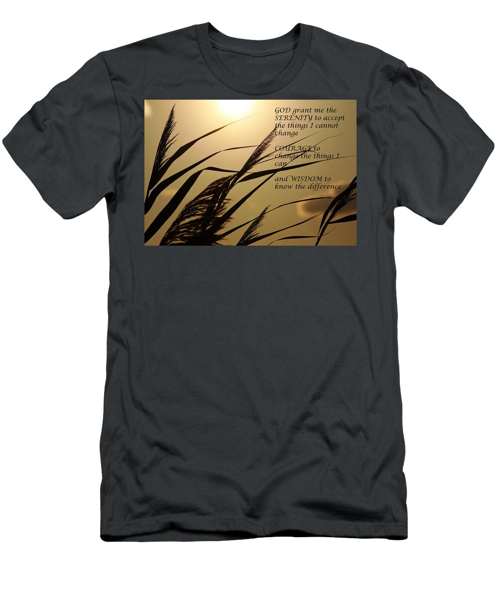 Serenity Prayer T-Shirt featuring the photograph Serenity Prayer With Sunset Grass by Debbie Oppermann