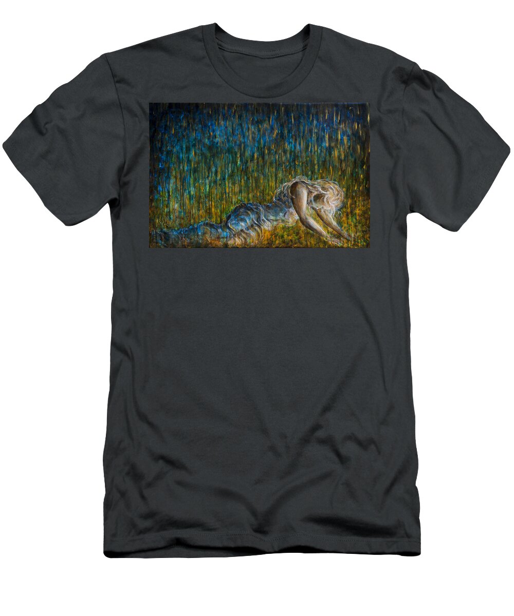 Set Fire To The Rain T-Shirt featuring the painting Set Fire To The Rain by Nik Helbig