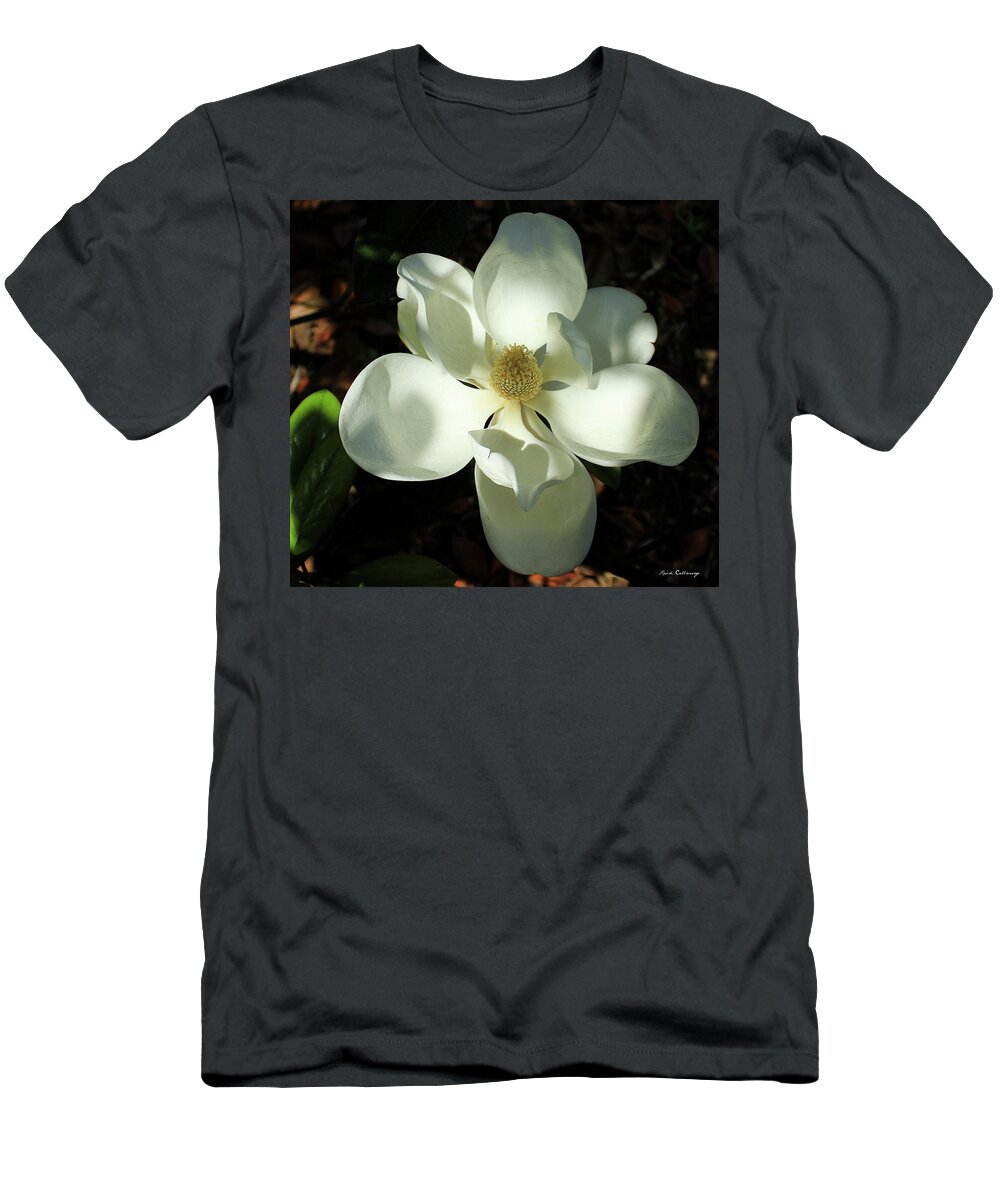 Reid Callaway The Opening T-Shirt featuring the photograph Shadows Of Beauty Magnolia Flower Art by Reid Callaway