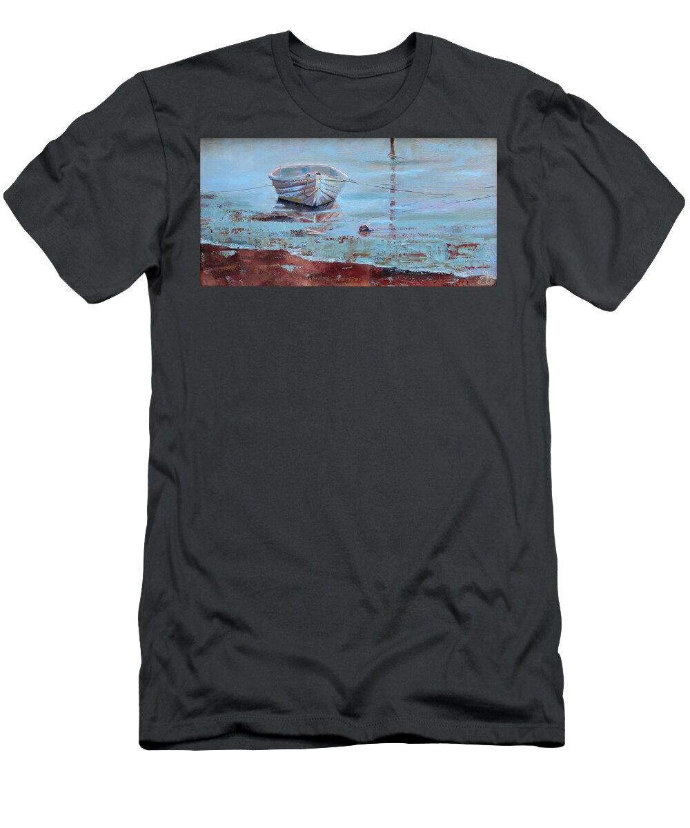 Rowboat T-Shirt featuring the painting Shallow Tether by Trina Teele