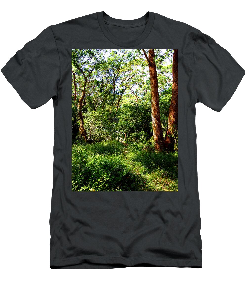 Sheepwash Creek T-Shirt featuring the photograph Sheepwash Creek Footbridge by Miroslava Jurcik