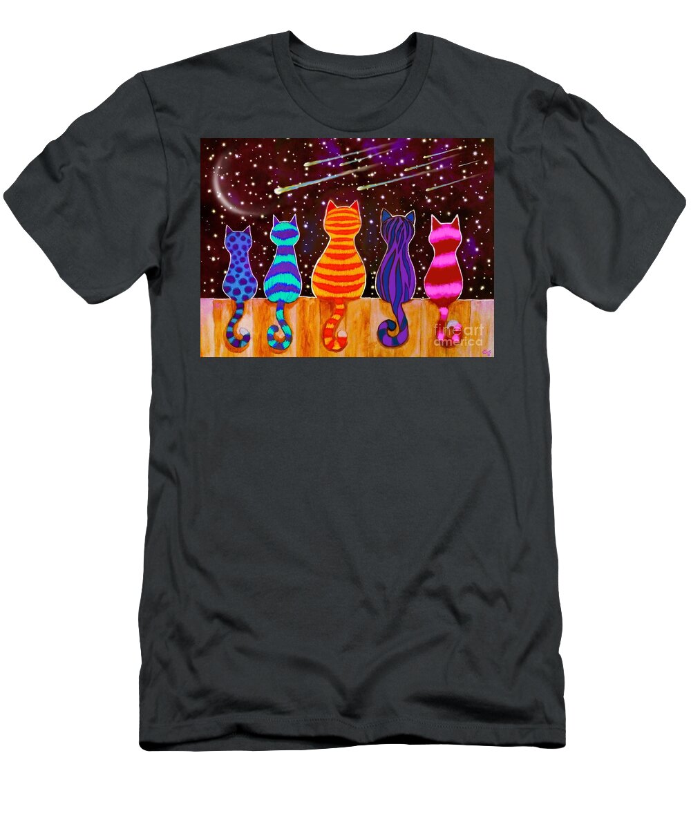 Cats T-Shirt featuring the painting Shooting Stars by Nick Gustafson