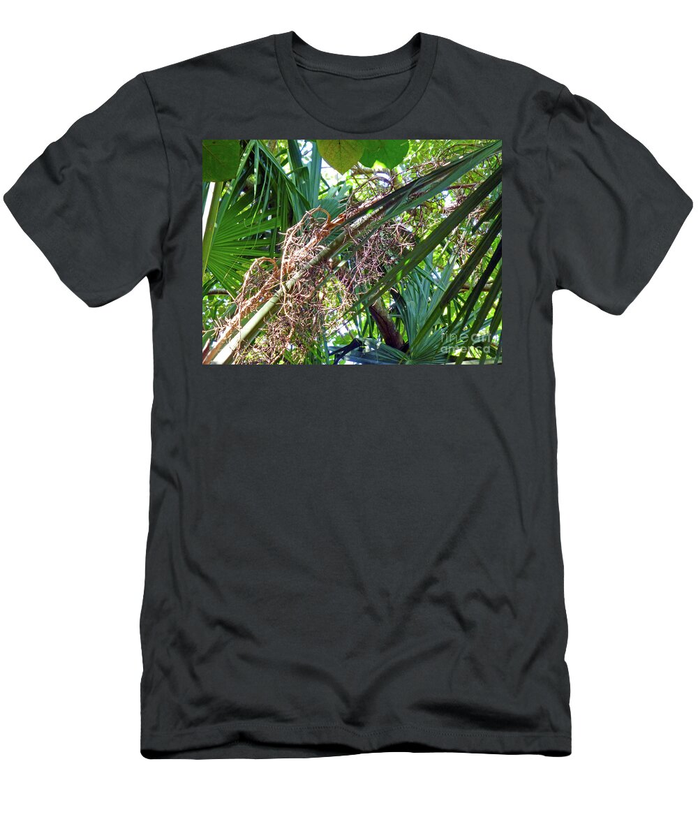 Green T-Shirt featuring the photograph Shrub in trees contrast by Francesca Mackenney