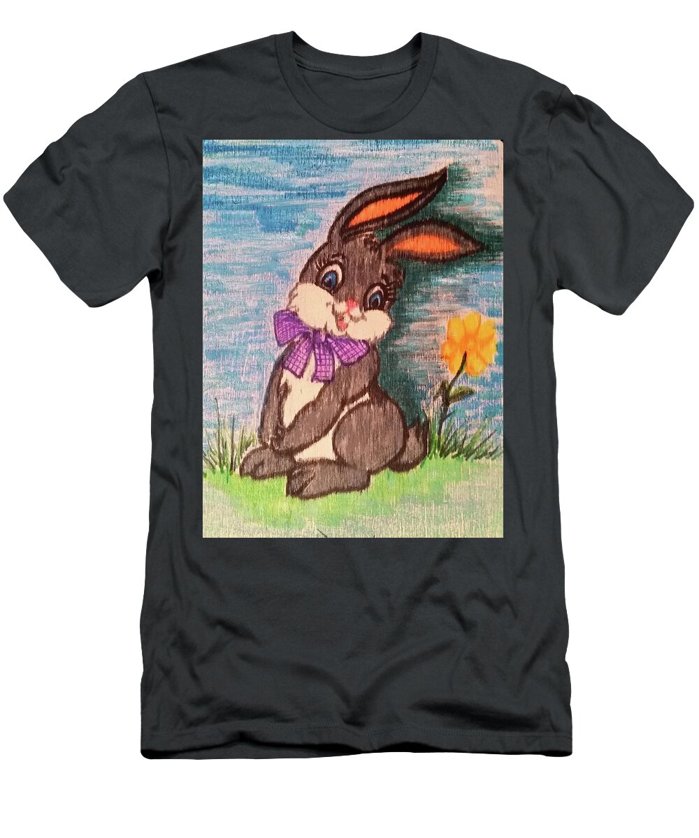 Bunny T-Shirt featuring the drawing Shy Bunny by Julie Belmont