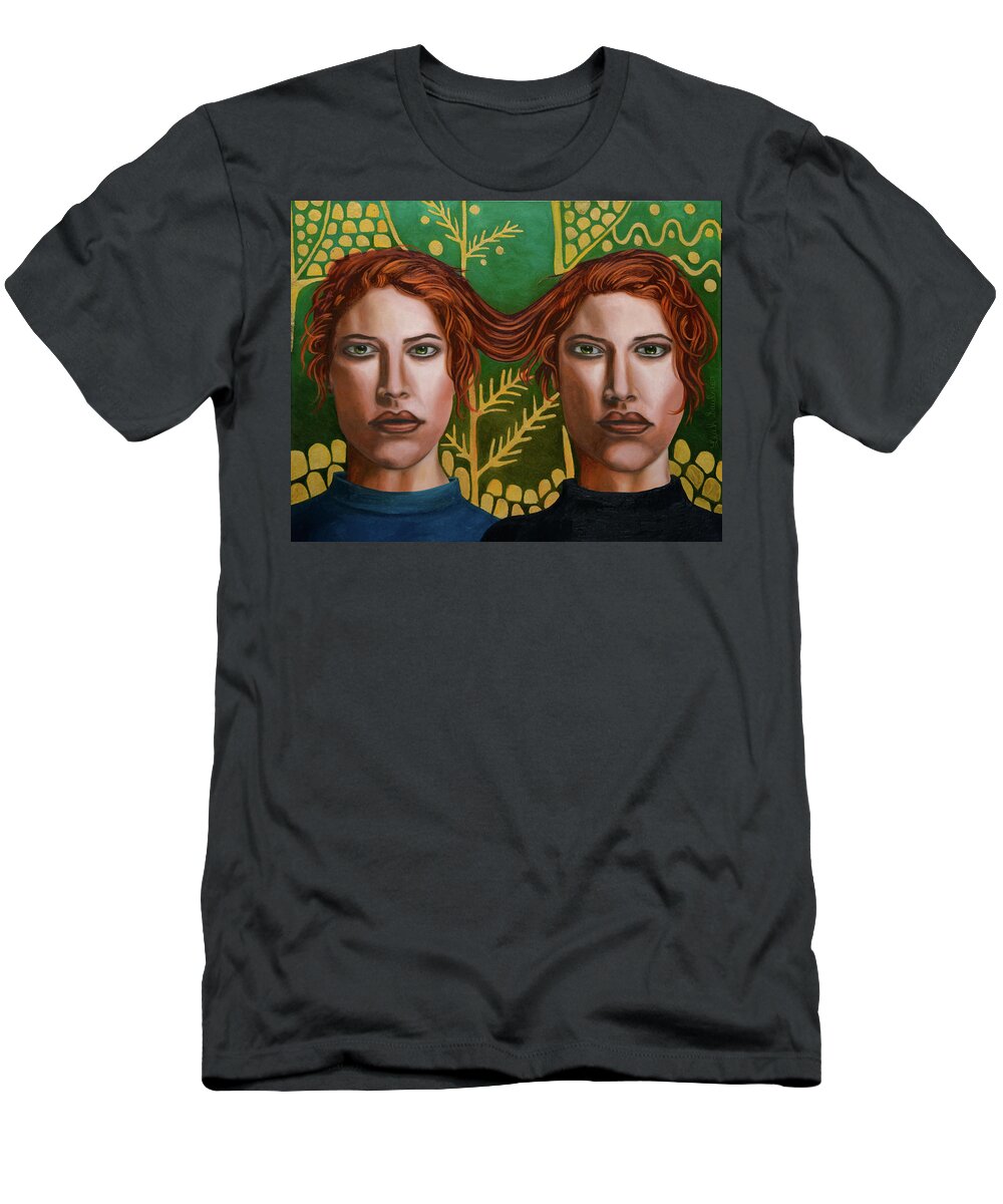 Siamese Twins T-Shirt featuring the painting Siamese twins 5 by Leah Saulnier The Painting Maniac