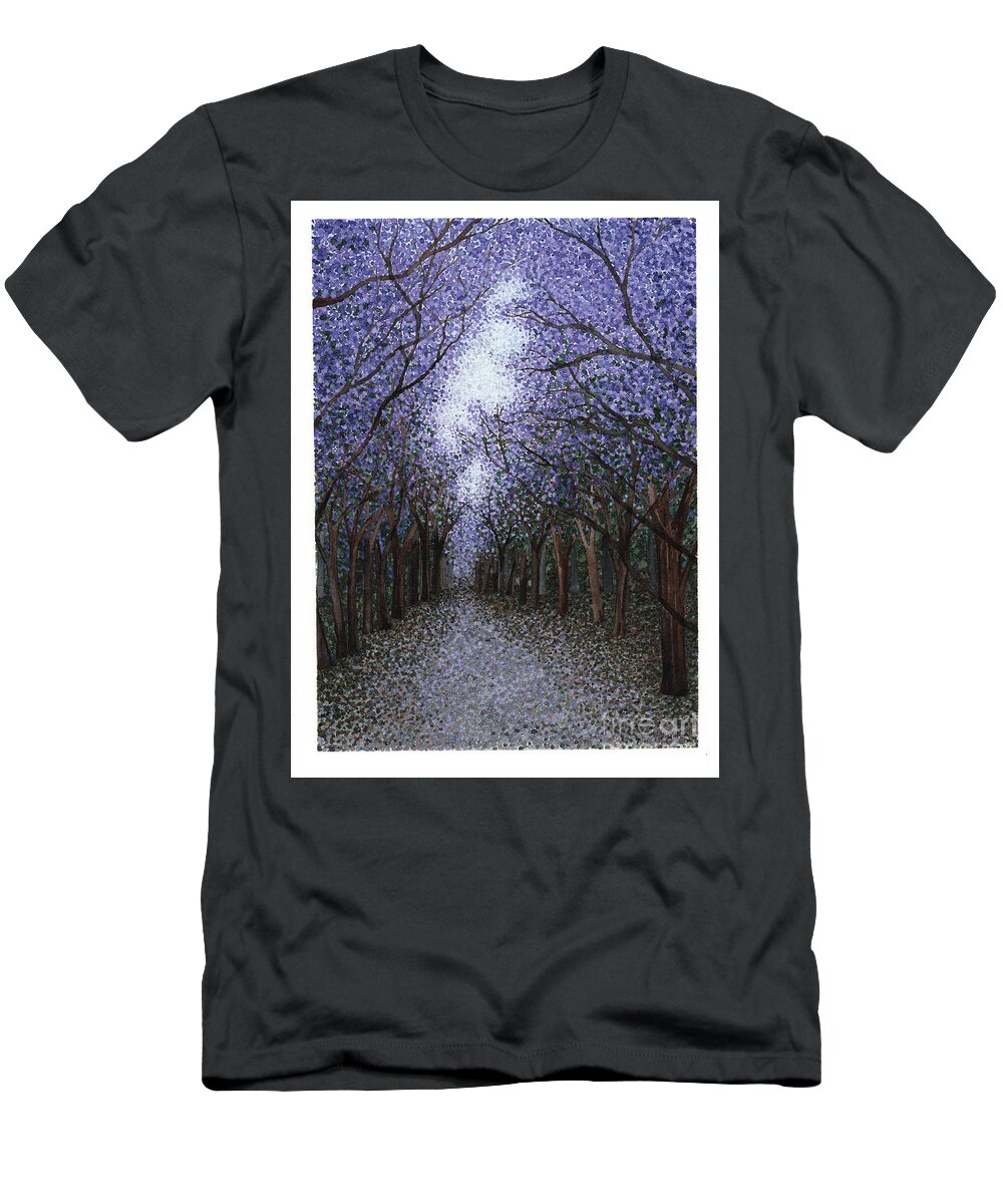 Sierra Madre T-Shirt featuring the painting Sierra Madre Jacarandas by Hilda Wagner