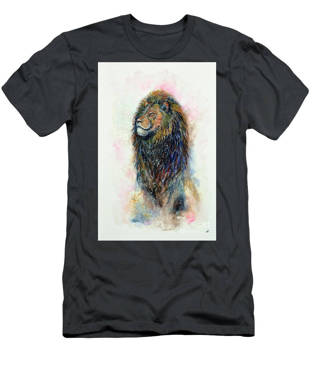 Lion T-Shirt featuring the painting Simba by Zaira Dzhaubaeva