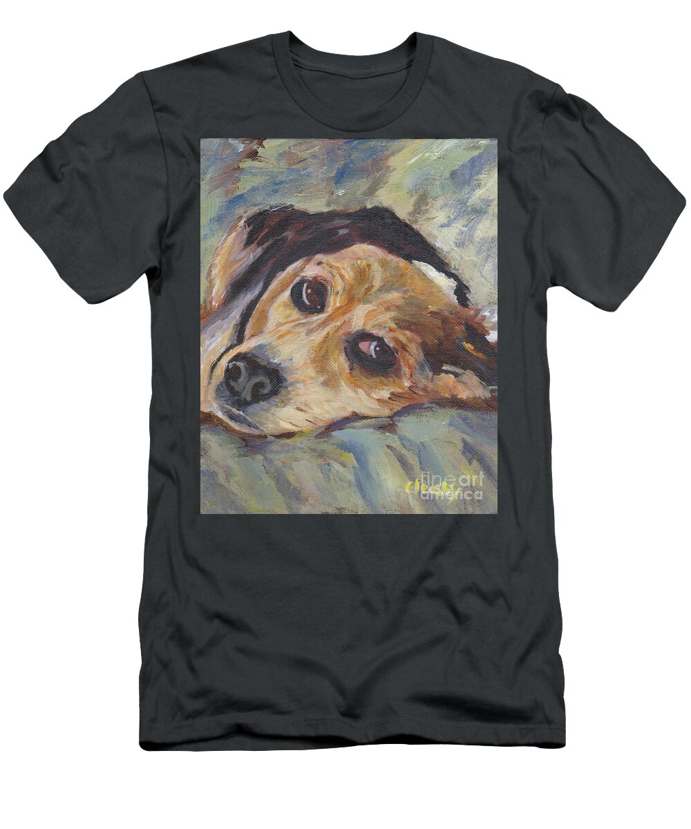 Beagle T-Shirt featuring the painting simonClydemcflyMcCue by Patricia Cleasby