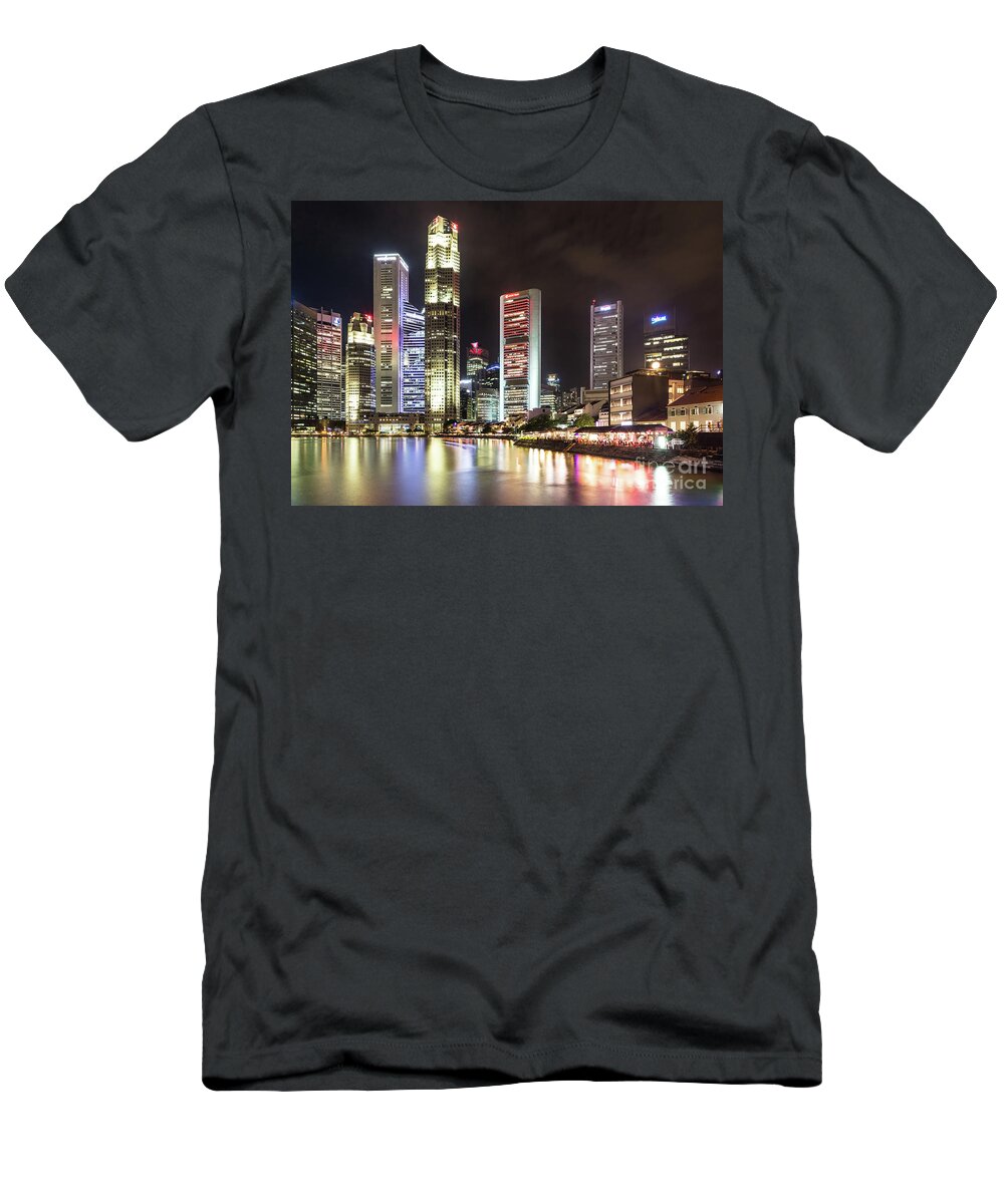 Boat Quay T-Shirt featuring the photograph Singapore by night by Didier Marti