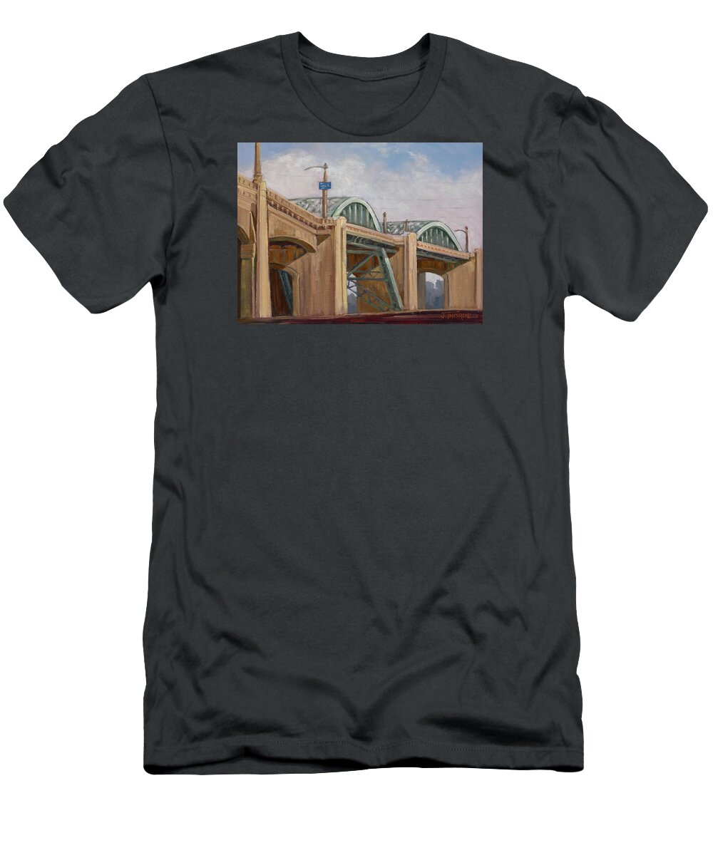Bridge T-Shirt featuring the painting Sixth Street Bridge by Jane Thorpe