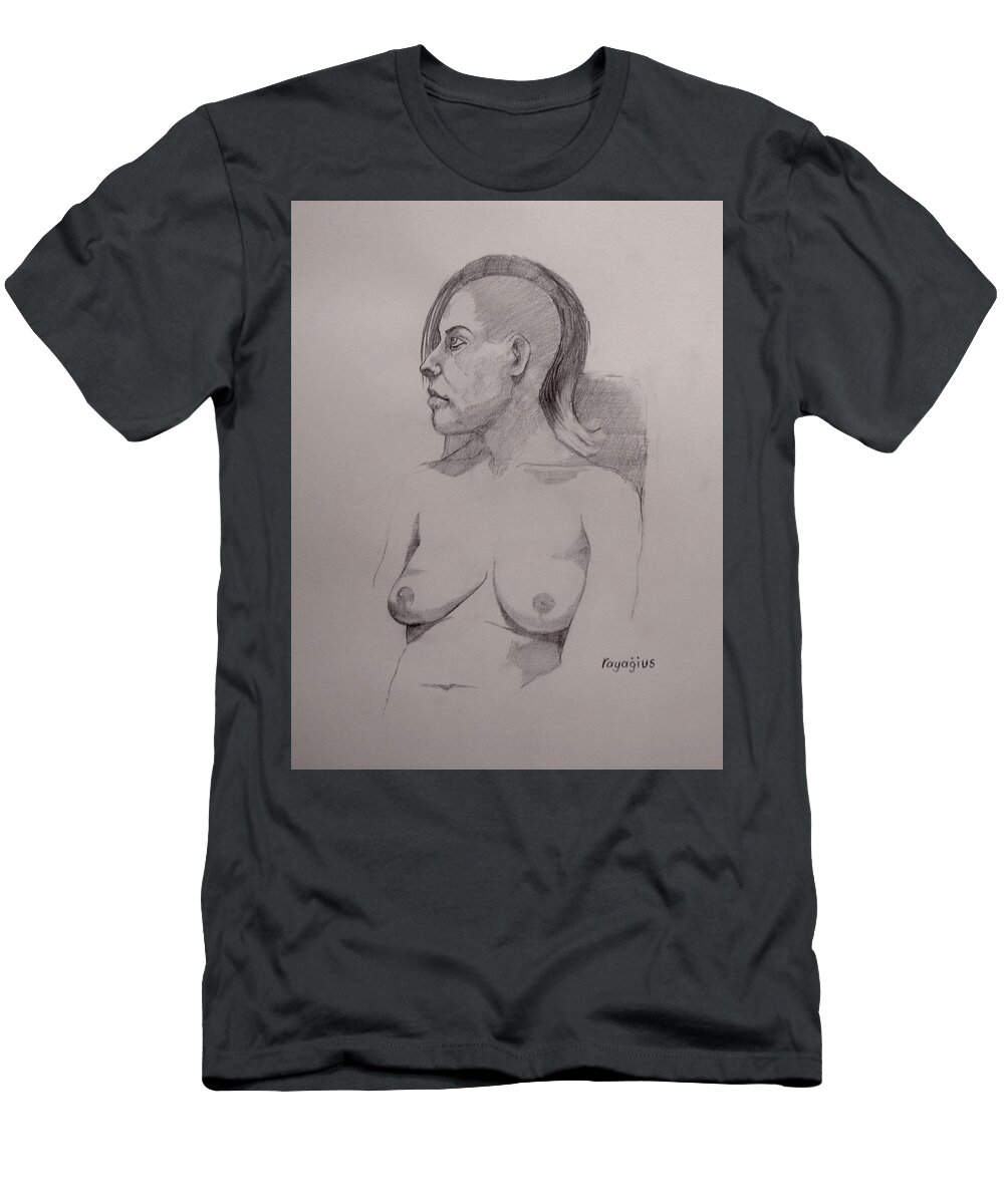 Female T-Shirt featuring the drawing Sketch for sitting Cassie by Ray Agius