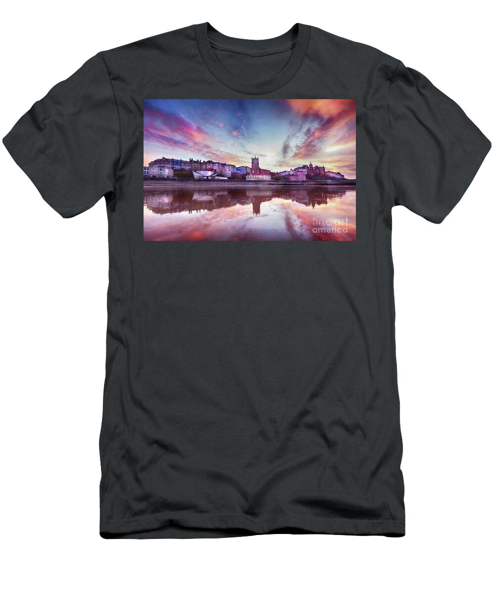 Cromer T-Shirt featuring the photograph Skies ablaze in Cromer town by Simon Bratt