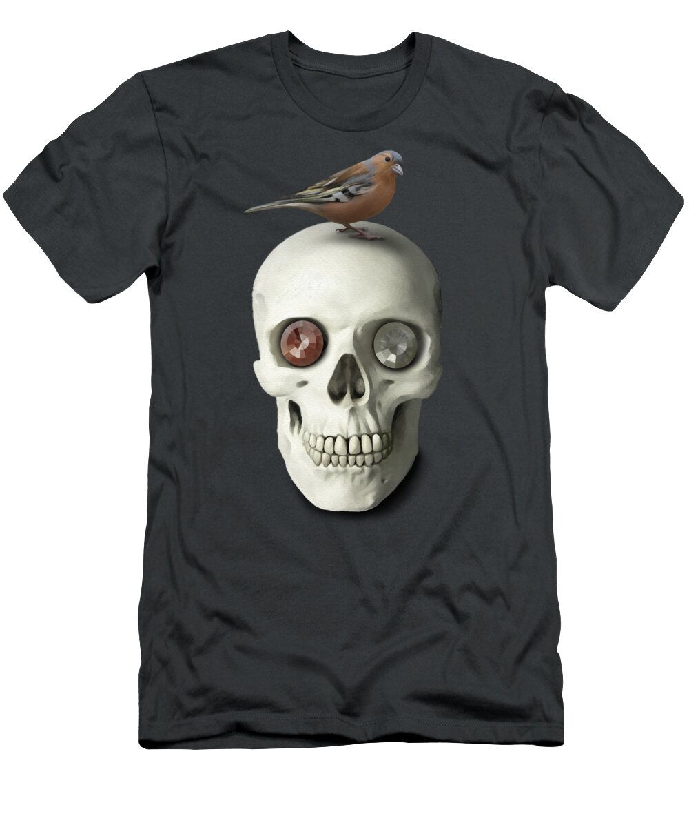 Skull T-Shirt featuring the painting Skull and bird by Ivana Westin